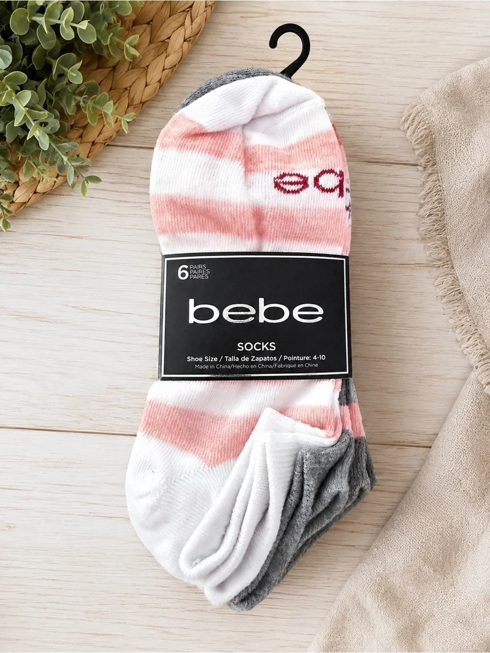 bebe Women's No-Show Socks - Pink & Gray (6 Pack)